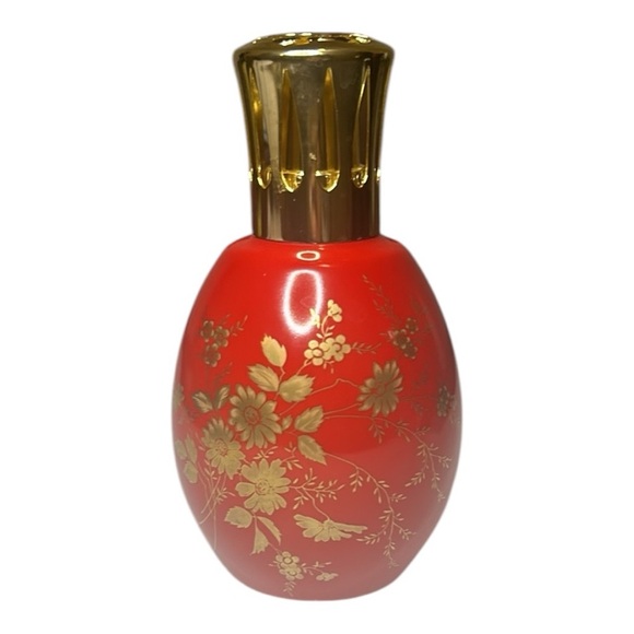 Lampe Berger Artoria Limoges France Red W/ Gold Flowers Fragrance Oil Lamp. - Picture 1 of 10